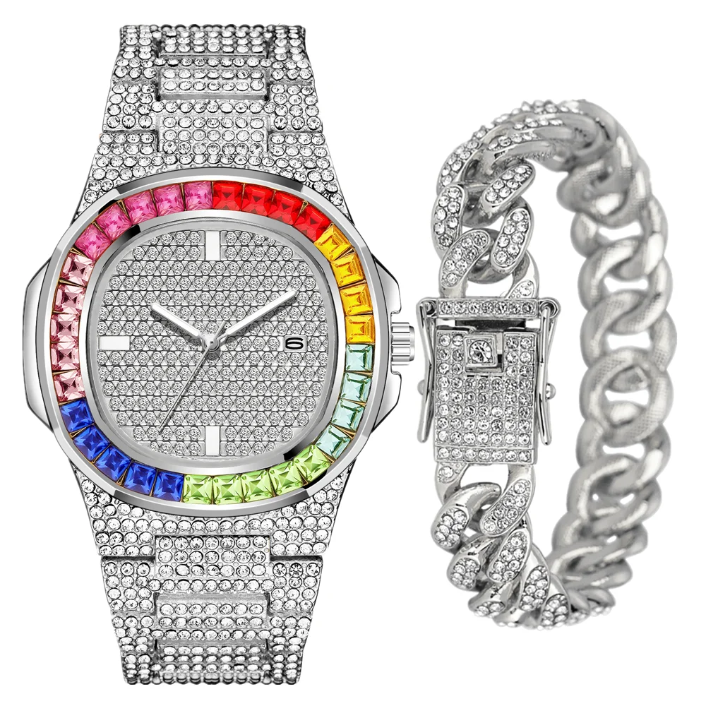 2pcs Watch Bracelet for Men Top Brand Men Luxury Iced Out Gold Watches Hip Hop Wristwatch Relogio Masculino Women Mens Watch Set
2pcs Watch Bracelet for Men Top Brand Men Luxury Iced Out Gold Watches Hip Hop Wristwatch Relogio Masculino Women Mens Watch Set