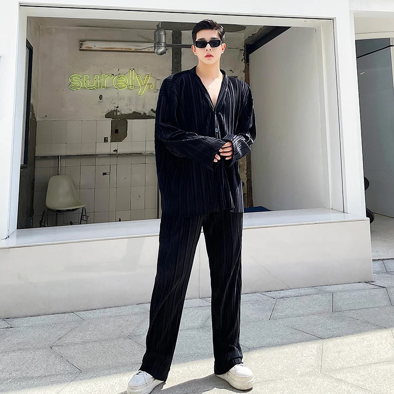 2022 Spring Autumn Men's Retro 2 Piece Sets Male Loose V-neck Shirts and Solid Color Casual Trousers Men Fashion Suits C172
2022 Spring Autumn Men's Retro 2 Piece Sets Male Loose V-neck Shirts and Solid Color Casual Trousers Men Fashion Suits C172
