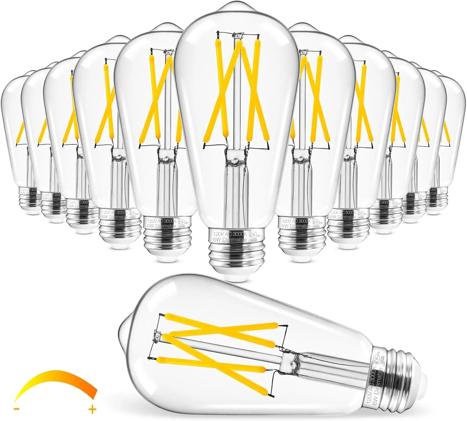 Vintage LED Edison Bulb Dimmable, 6W=60W, 3000K Soft White, E26 Base, 700LM, CRI 95+, Pack of 12
Vintage LED Edison Bulb Dimmable, 6W=60W, 3000K Soft White, E26 Base, 700LM, CRI 95+, Pack of 12