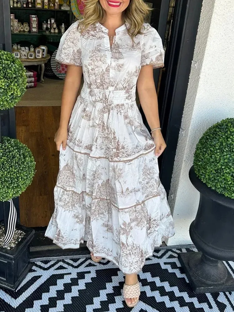 SKMY New Women's Clothing Trendy Fashion Printed Dress Short Sleeve Elegant Elastic Waistline Long Dresses Party Clubwear
SKMY New Women's Clothing Trendy Fashion Printed Dress Short Sleeve Elegant Elastic Waistline Long Dresses Party Clubwear