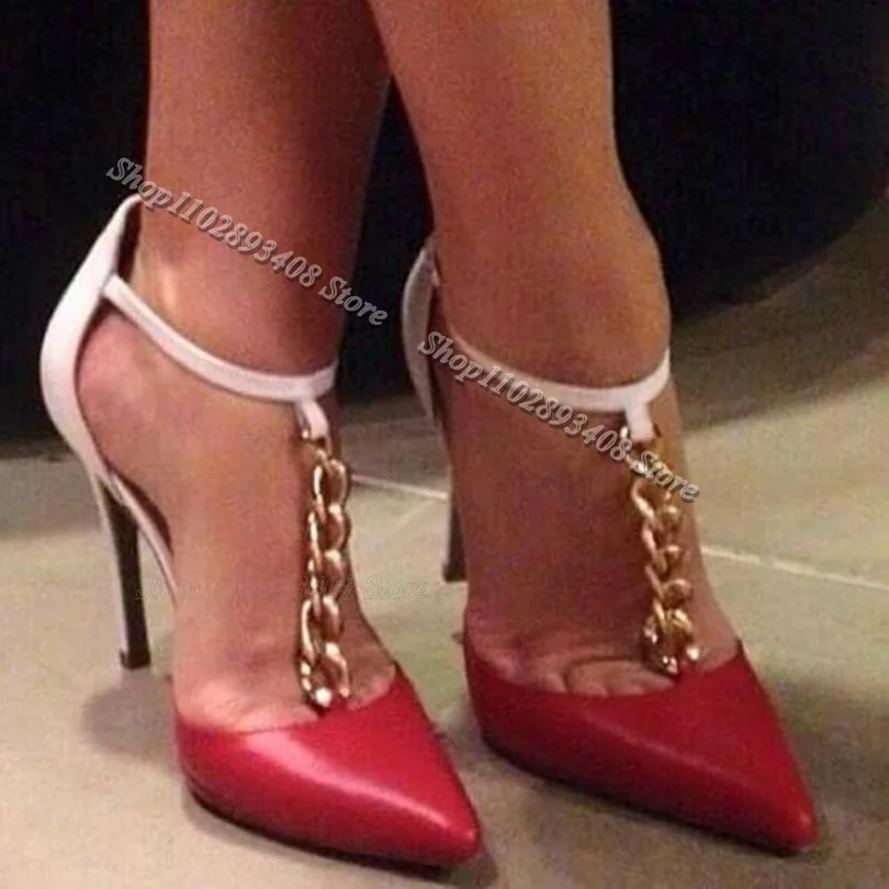 Bicolor Chain Decor T Strap Pumps Pointed Toe Ankle Buckle Stiletto Heels for Women Dress Party Shoes 2024 Zapatos Para Mujere
Bicolor Chain Decor T Strap Pumps Pointed Toe Ankle Buckle Stiletto Heels for Women Dress Party Shoes 2024 Zapatos Para Mujere