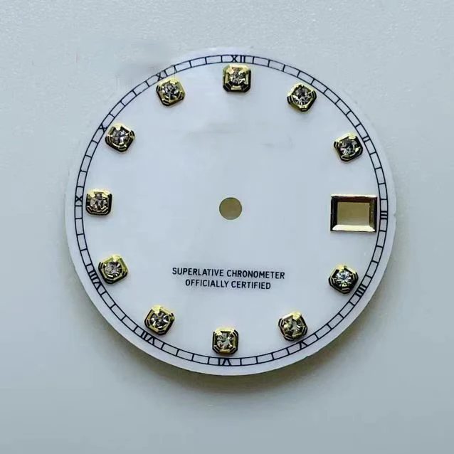 28.5mm Mother-of-pearl NH35 dial: Mechanical watch, date with diamonds, NH36 movement, dial
28.5mm Mother-of-pearl NH35 dial: Mechanical watch, date with diamonds, NH36 movement, dial