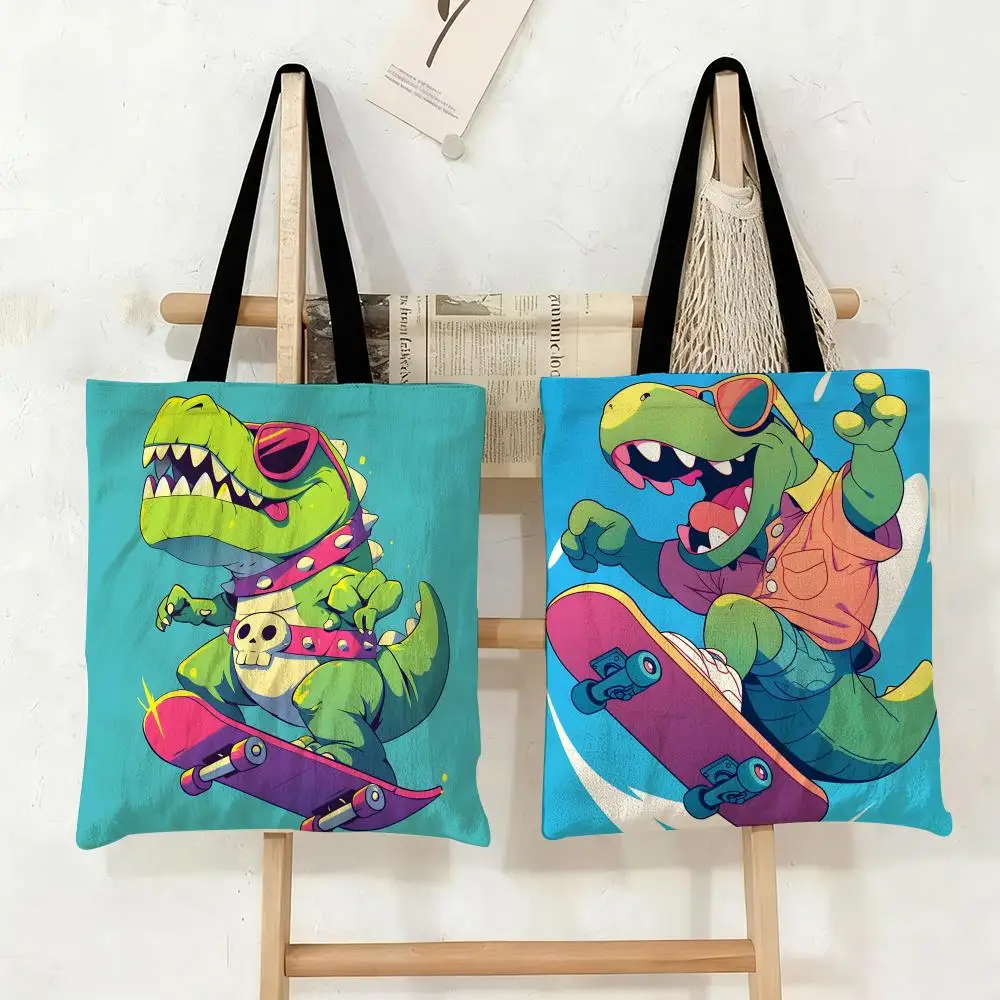 Cartoon Dinosaur on Skateboard Storage Bags Canvas Tote Bag Large Capacity Double-Sided Print Reusable Shopping Bag Shoulder Bag
Cartoon Dinosaur on Skateboard Storage Bags Canvas Tote Bag Large Capacity Double-Sided Print Reusable Shopping Bag Shoulder Bag