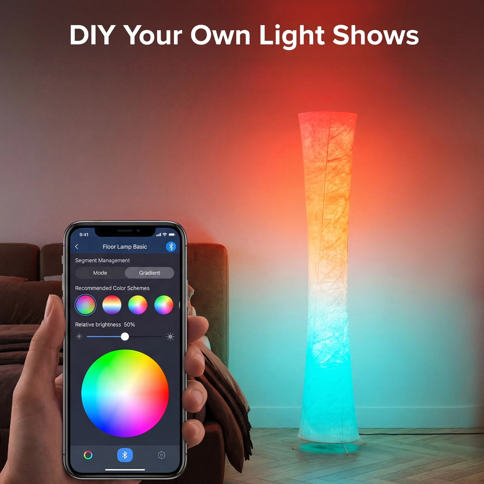 58" Smart RGB LED Floor Lamp, Dimmable Round Floor Lamp with Timer and Music Sync Function, Color-Changing Floor Lamp for Living Room, Bedroom and Office Decor, Perfect Gift for Valentine's Day, Birthdays, and Christmas
58" Smart RGB LED Floor Lamp, Dimmable Round Floor Lamp with Timer and Music Sync Function, Color-Changing Floor Lamp for Living Room, Bedroom and Office Decor, Perfect Gift for Valentine's Day, Birthdays, and Christmas