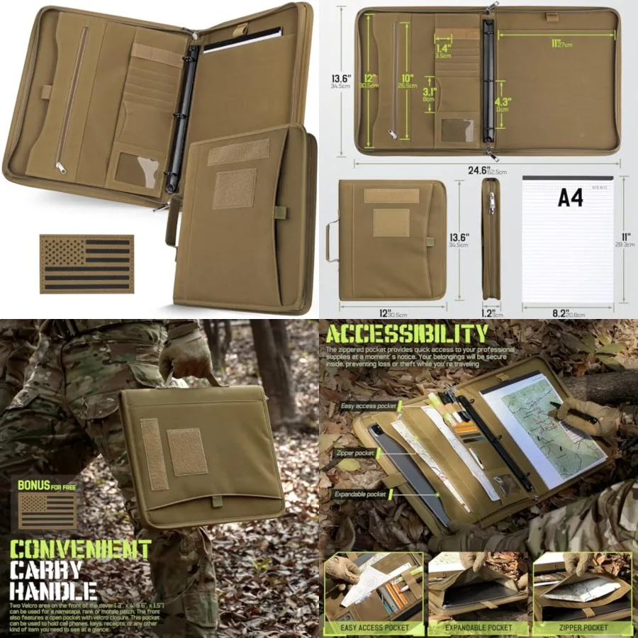 Portfolio Padfolio Binder Detachable 3-Ring Planner, Zip Tactical Notebook Cover with A4 Letter Paper, Multi-Pocket Carry Bag f
Portfolio Padfolio Binder Detachable 3-Ring Planner, Zip Tactical Notebook Cover with A4 Letter Paper, Multi-Pocket Carry Bag f