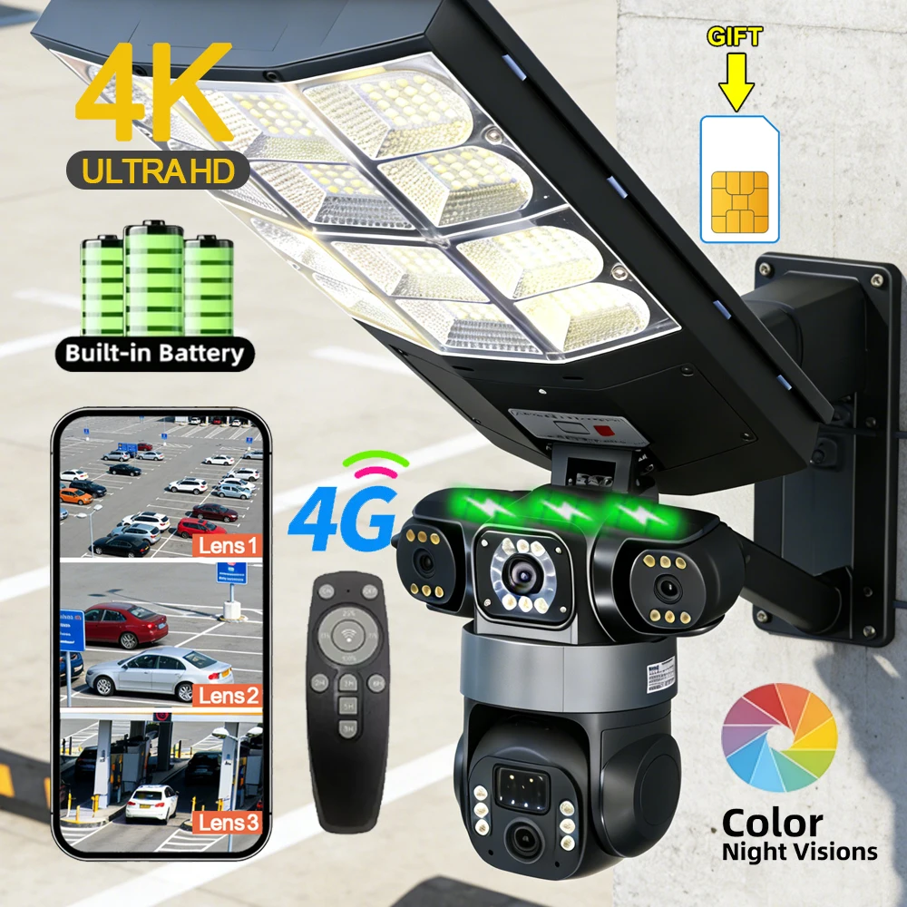 Solar camera sensor street light LED three level light mode three lens 4G 15MP outdoor camera built-in battery V380
Solar camera sensor street light LED three level light mode three lens 4G 15MP outdoor camera built-in battery V380