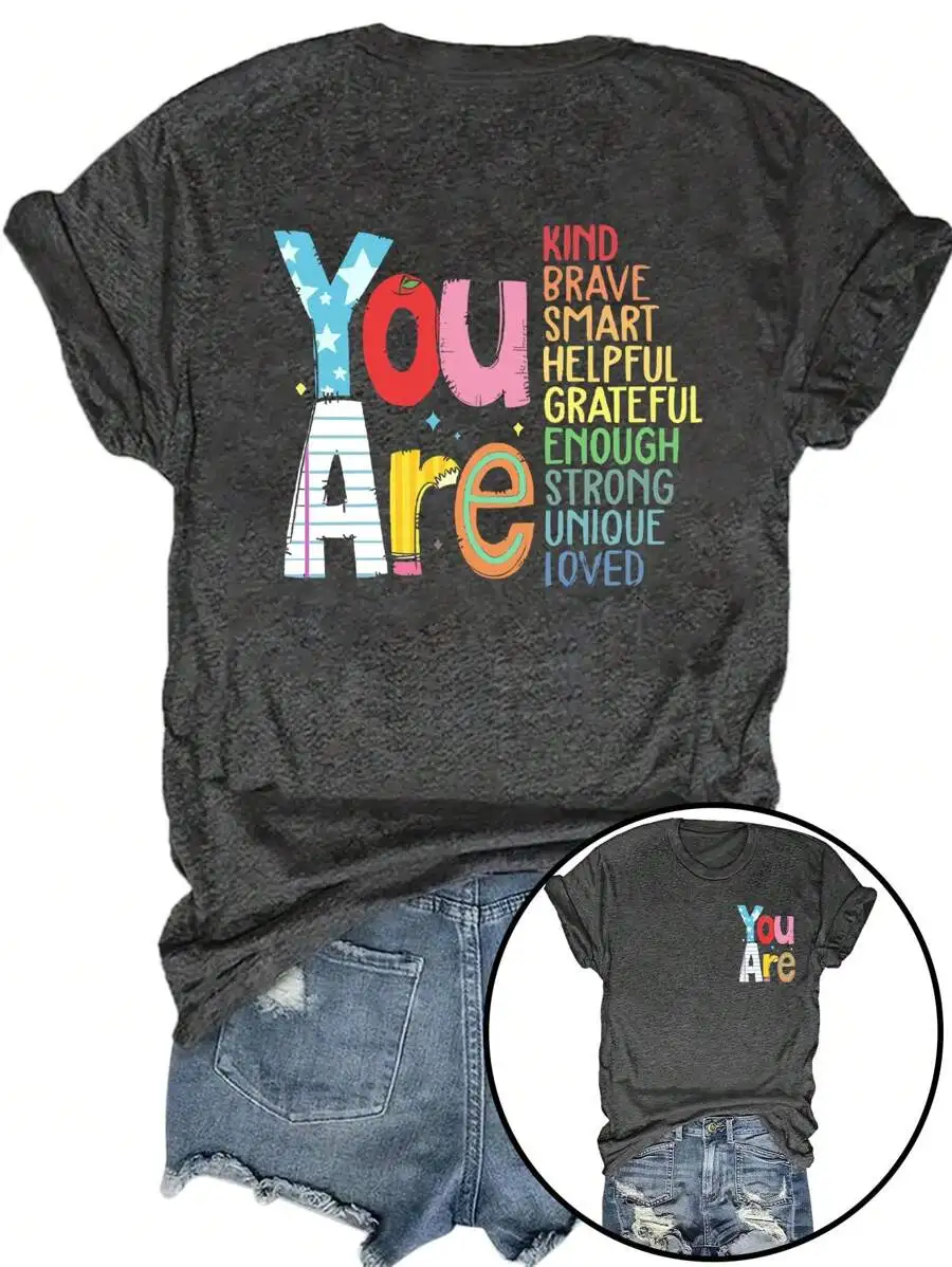 Colorful Slogan Print Crew Neck Short Sleeve Casual T-Shirt For Women
Colorful Slogan Print Crew Neck Short Sleeve Casual T-Shirt For Women