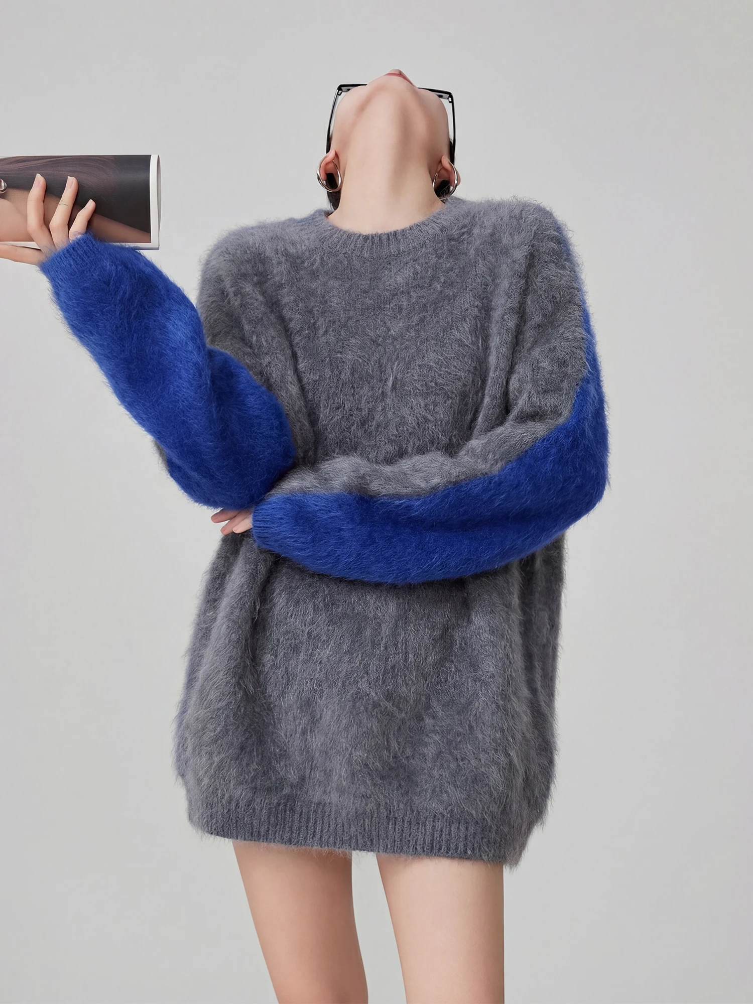 Loose round Ne Knitted Sweater Women's ay Blue Patchwork Comfortable Miu Sle Soft Long Sve Mid-Length Top
Loose round Ne Knitted Sweater Women's ay Blue Patchwork Comfortable Miu Sle Soft Long Sve Mid-Length Top