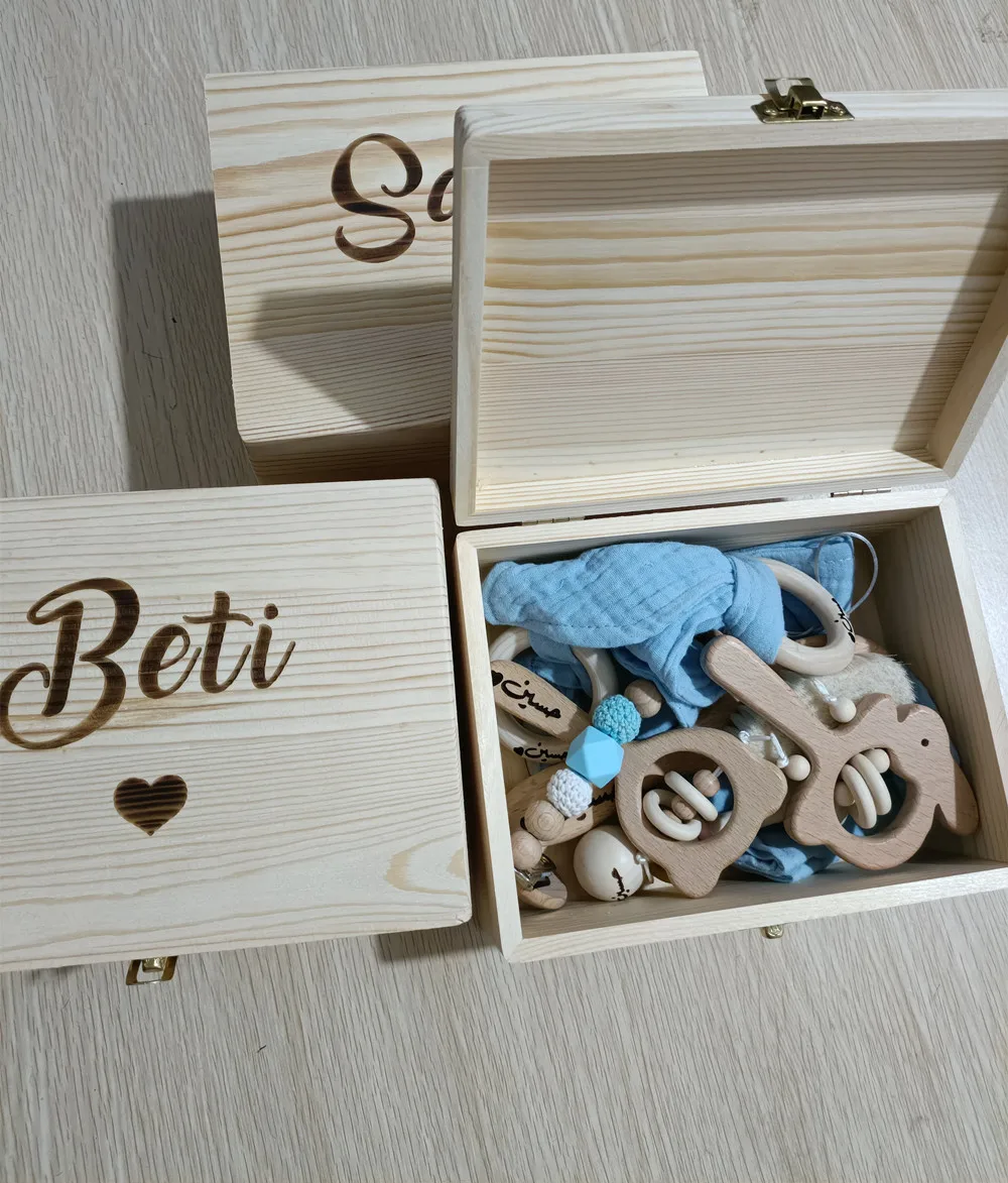 Personalized 8pcs Baby Gift Set Box, Baby Brush with Custom Name Wood Teether Newborn Toy Set Baby Girl Boy Gift Set
Personalized 8pcs Baby Gift Set Box, Baby Brush with Custom Name Wood Teether Newborn Toy Set Baby Girl Boy Gift Set