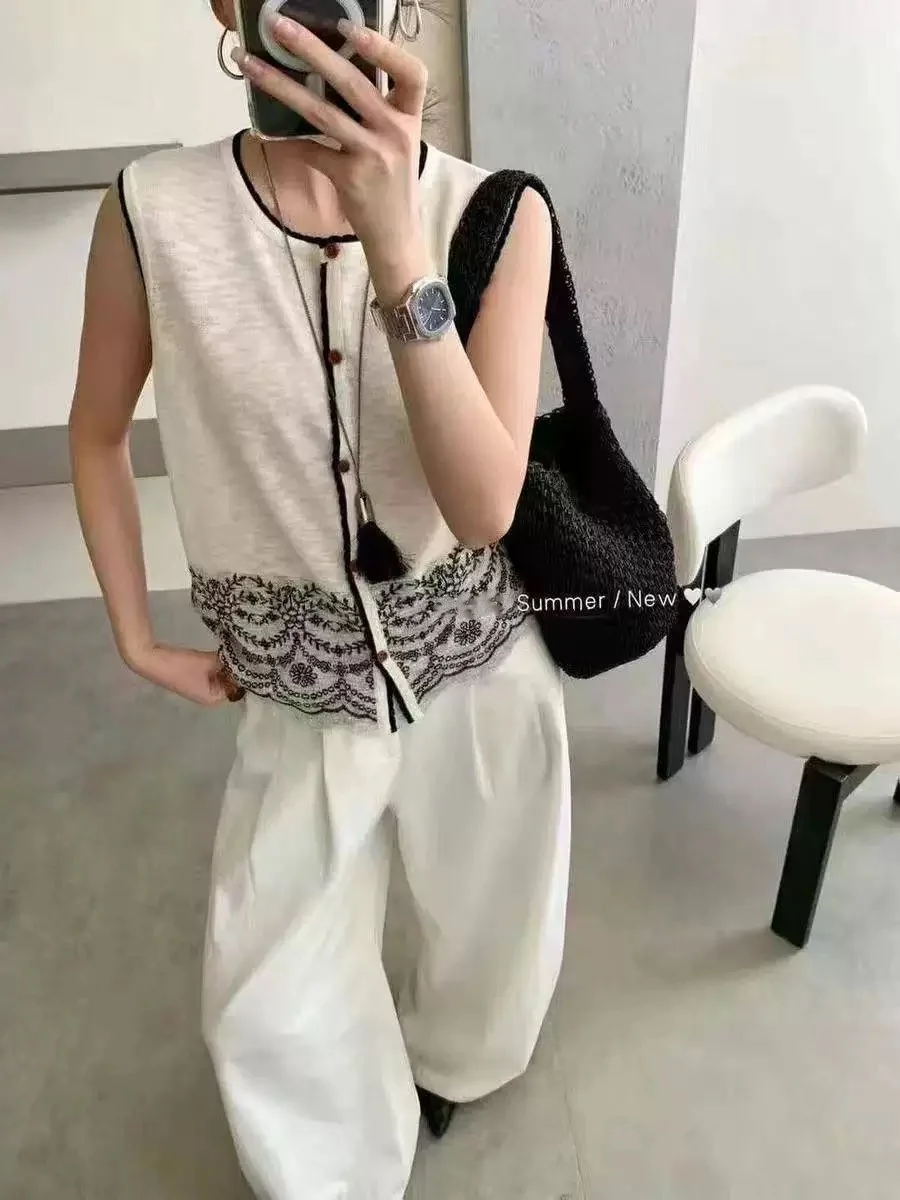 Summer new women's bamboo hemp T-shirt casual jacquard knitted pullover short sleeved round neck sleeveless cardigan simple Tees
Summer new women's bamboo hemp T-shirt casual jacquard knitted pullover short sleeved round neck sleeveless cardigan simple Tees