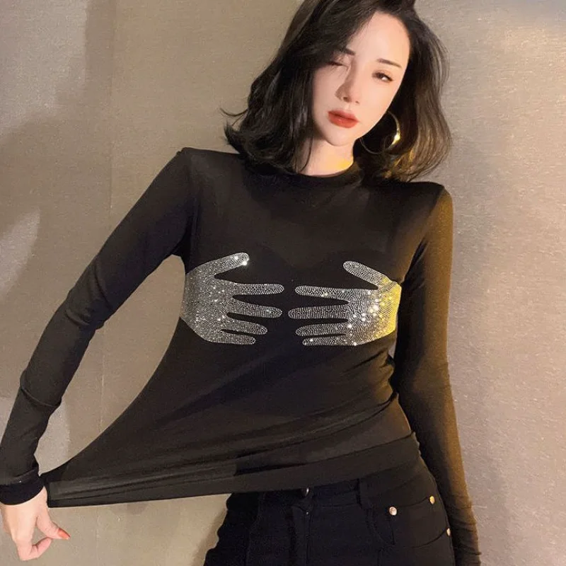 Skinny Crop Top for Women Sexy Glitter Long Sleeve T Shirts Female Cool Pulovers Black Tees Designer Loose Kawaii O Y2k Clothes
Skinny Crop Top for Women Sexy Glitter Long Sleeve T Shirts Female Cool Pulovers Black Tees Designer Loose Kawaii O Y2k Clothes
