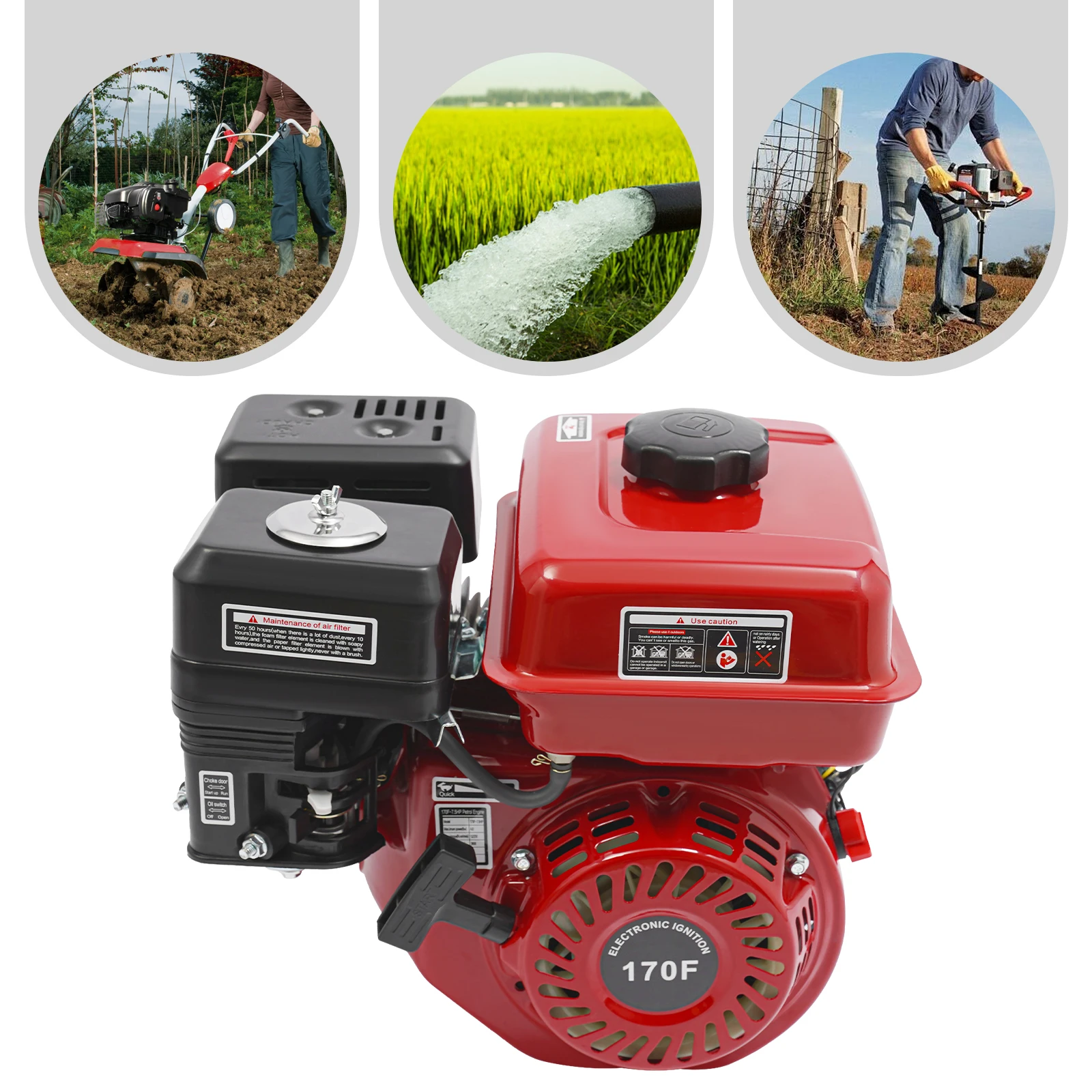 7HP 170F Four Stroke Gas Engine, 4KW 3600RPM Gasoline Engine, Air Cooled Single Cylinder Engine for Go Kart Tiller Pump, Durable Aluminum Iron
7HP 170F Four Stroke Gas Engine, 4KW 3600RPM Gasoline Engine, Air Cooled Single Cylinder Engine for Go Kart Tiller Pump, Durable Aluminum Iron