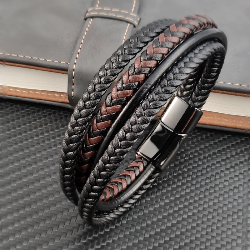 New Design Four Layers Braided Rope Brown Black Leather Bracelet For Stainless Steel Men Bangles Charm Jewelry Birthday Gifts
New Design Four Layers Braided Rope Brown Black Leather Bracelet For Stainless Steel Men Bangles Charm Jewelry Birthday Gifts