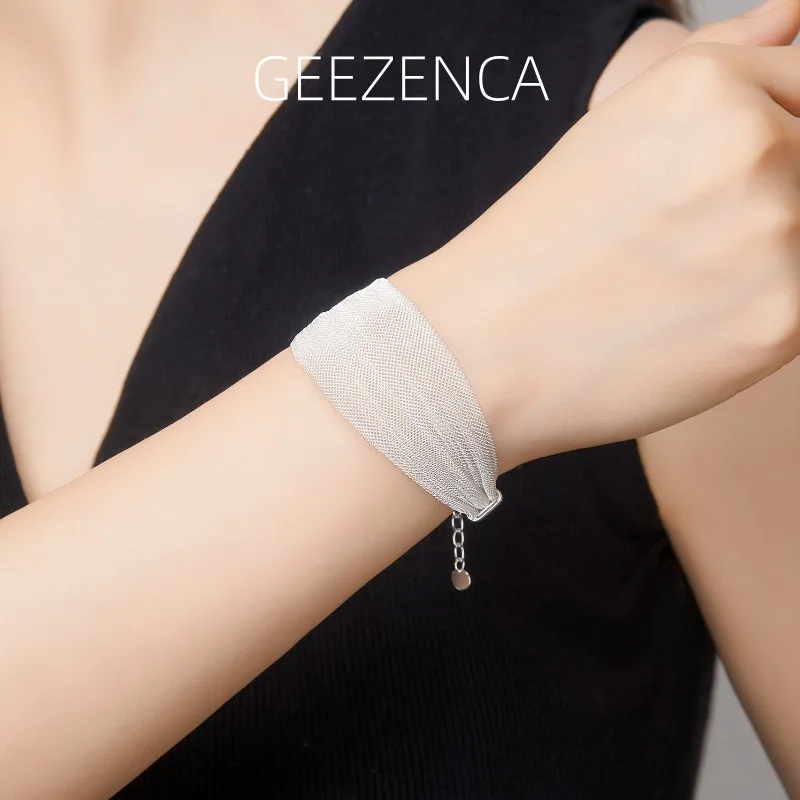 GEEZENCA Italy Luxury 925 Silver Soft Ribbon Mesh Chain Unique Bracelet Women Girl Gradient Wide Shiny Bracelets Love Party Gift
GEEZENCA Italy Luxury 925 Silver Soft Ribbon Mesh Chain Unique Bracelet Women Girl Gradient Wide Shiny Bracelets Love Party Gift