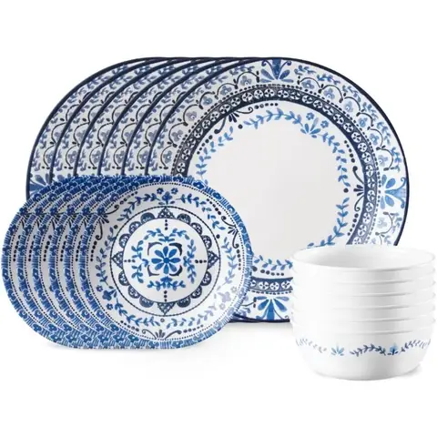 18-Piece Service for 6 Dinnerware Set, Triple Layer Glass and Chip Resistant, Lightweight Round Plates and Bowls Set