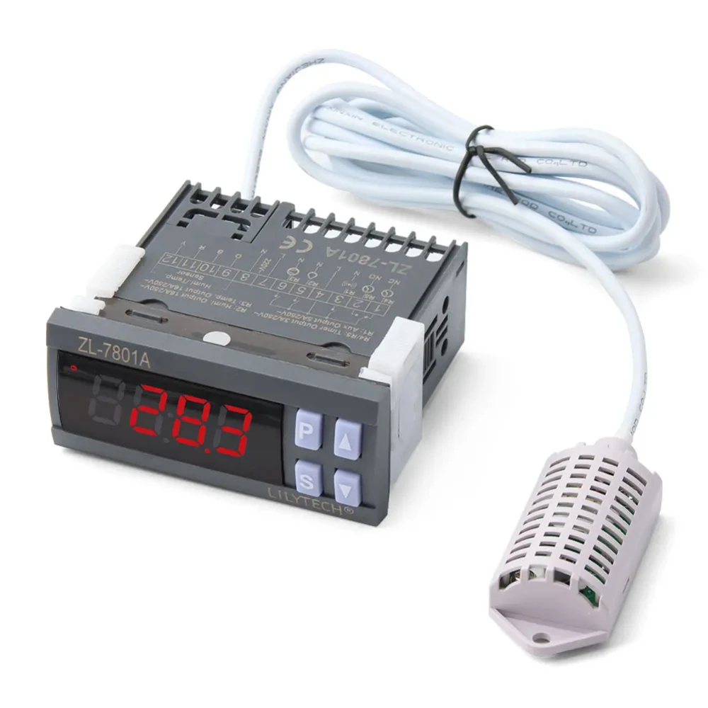 ZL-7801A, 100–240 В переменного тока, два выхода, контроллер температуры и влажности, термостат-гигростат, с выходами таймера для лотка для яиц
ZL-7801A, 100–240 В переменного тока, два выхода, контроллер температуры и влажности, термостат-гигростат, с выходами таймера для лотка для яиц