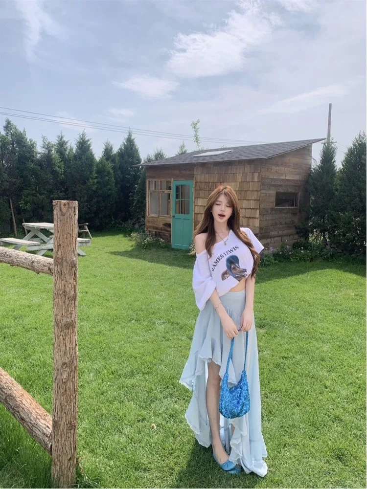 Korean Style Cartoon Dog Print Asymmetrical Shoulder T-Shirt Flounce Skirt Two-Piece Set Short Sleeve Summer Fashion Women's ...
Korean Style Cartoon Dog Print Asymmetrical Shoulder T-Shirt Flounce Skirt Two-Piece Set Short Sleeve Summer Fashion Women's ...