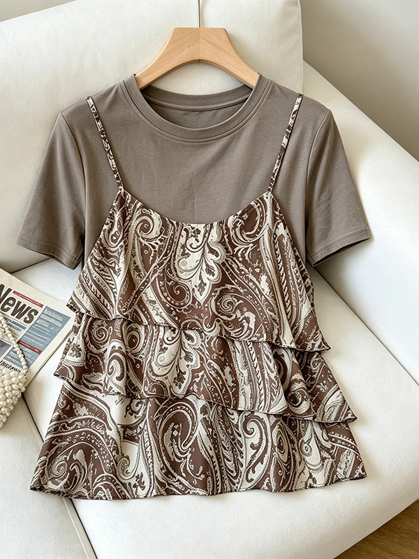plus Size Slimming round Neck Print Halter Short Sleeve Shirt Korean Style Commute Fashion Women's Top Summer New Arrival
plus Size Slimming round Neck Print Halter Short Sleeve Shirt Korean Style Commute Fashion Women's Top Summer New Arrival