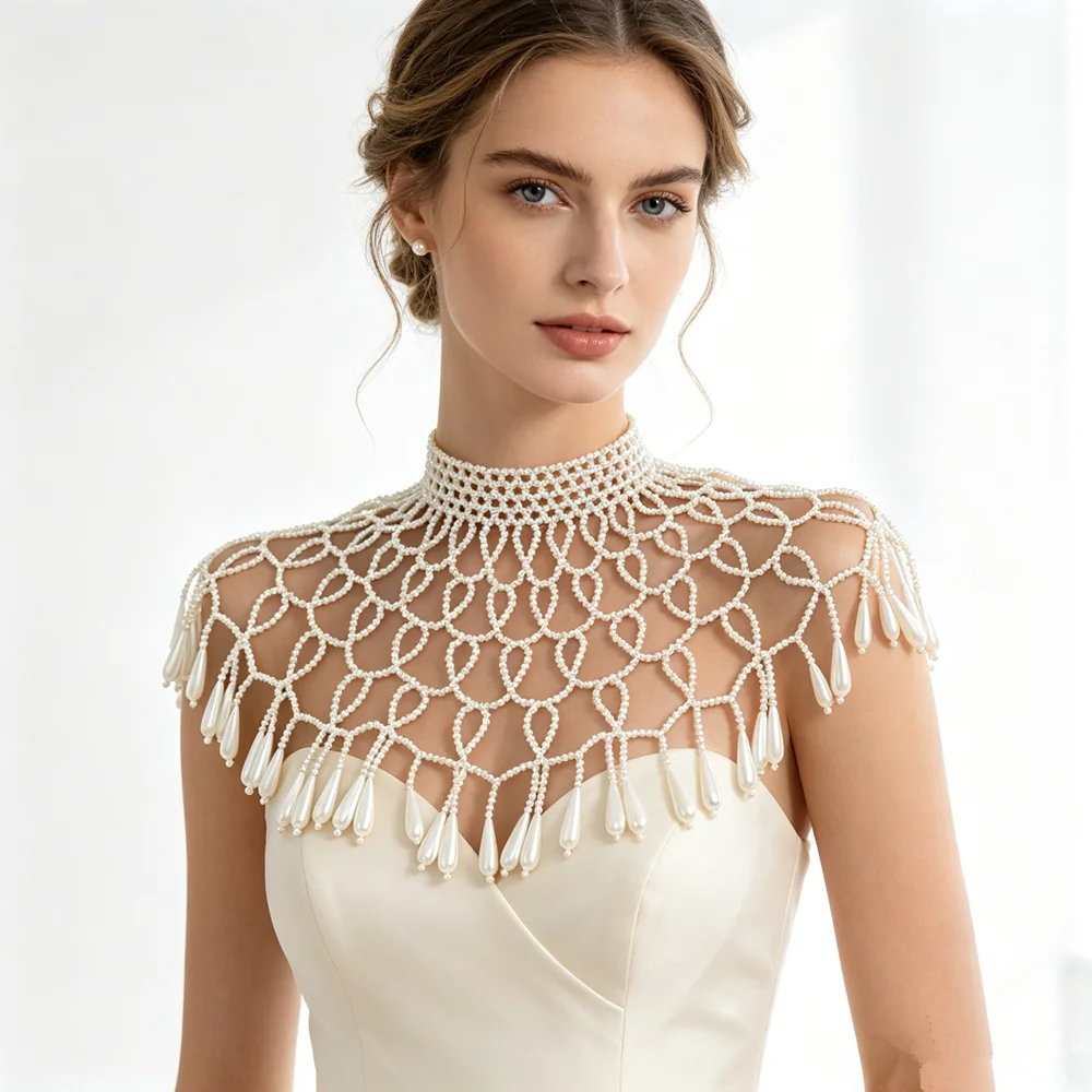French-Style Retro Pearl Imitation Bridal Shawl Multi-layered Fringes and Beads Women's Long Neck Chain, Wedding Shoulder Chain
French-Style Retro Pearl Imitation Bridal Shawl Multi-layered Fringes and Beads Women's Long Neck Chain, Wedding Shoulder Chain