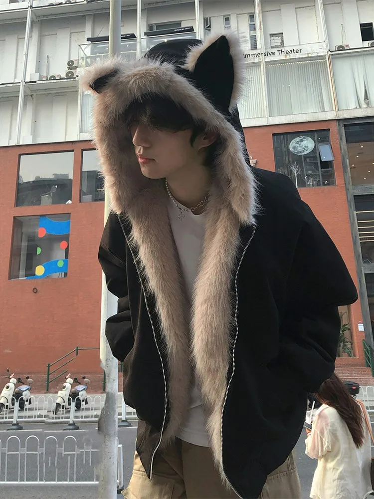 Мужская хлопковая куртка в американском ретро-стиле с меховым воротником и ушками, кожаное пальто Mountain Eagle с капюшоном, повседневное, осенне-зимнее
Мужская хлопковая куртка в американском ретро-стиле с меховым воротником и ушками, кожаное пальто Mountain Eagle с капюшоном, повседневное, осенне-зимнее