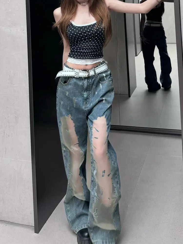 American Hot Girl Retro Washing Ripped Jeans for Women Summer Design Hollow 2000s Clothes Y2k Pants Baggy Harajuku Fashion Pant
American Hot Girl Retro Washing Ripped Jeans for Women Summer Design Hollow 2000s Clothes Y2k Pants Baggy Harajuku Fashion Pant