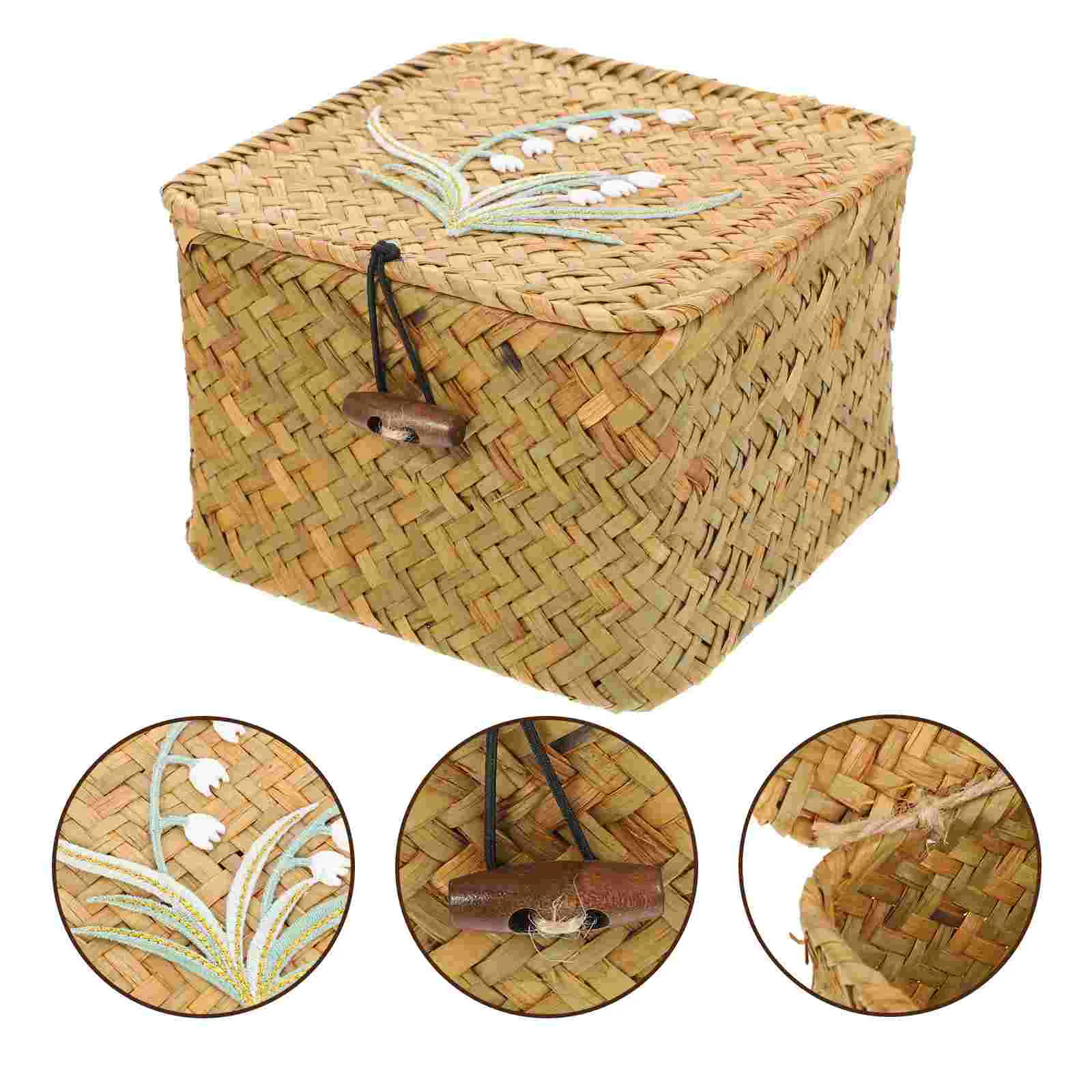 Wicker Storage Baskets Straw Embroidery Gift Box Bins Lidded Desktop Makeup Holder ganizer Dust Proof
Wicker Storage Baskets Straw Embroidery Gift Box Bins Lidded Desktop Makeup Holder ganizer Dust Proof