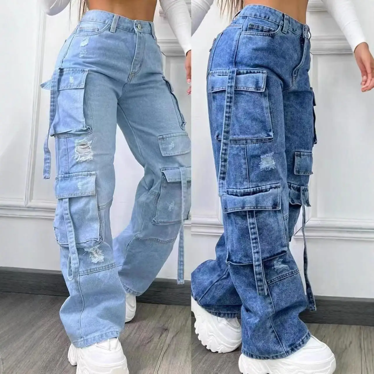 High Waist Large Size Workwear Denim Pants Multi Pocket Design mid Stretch Blue Jeans High Waist Ladies Trousers
High Waist Large Size Workwear Denim Pants Multi Pocket Design mid Stretch Blue Jeans High Waist Ladies Trousers