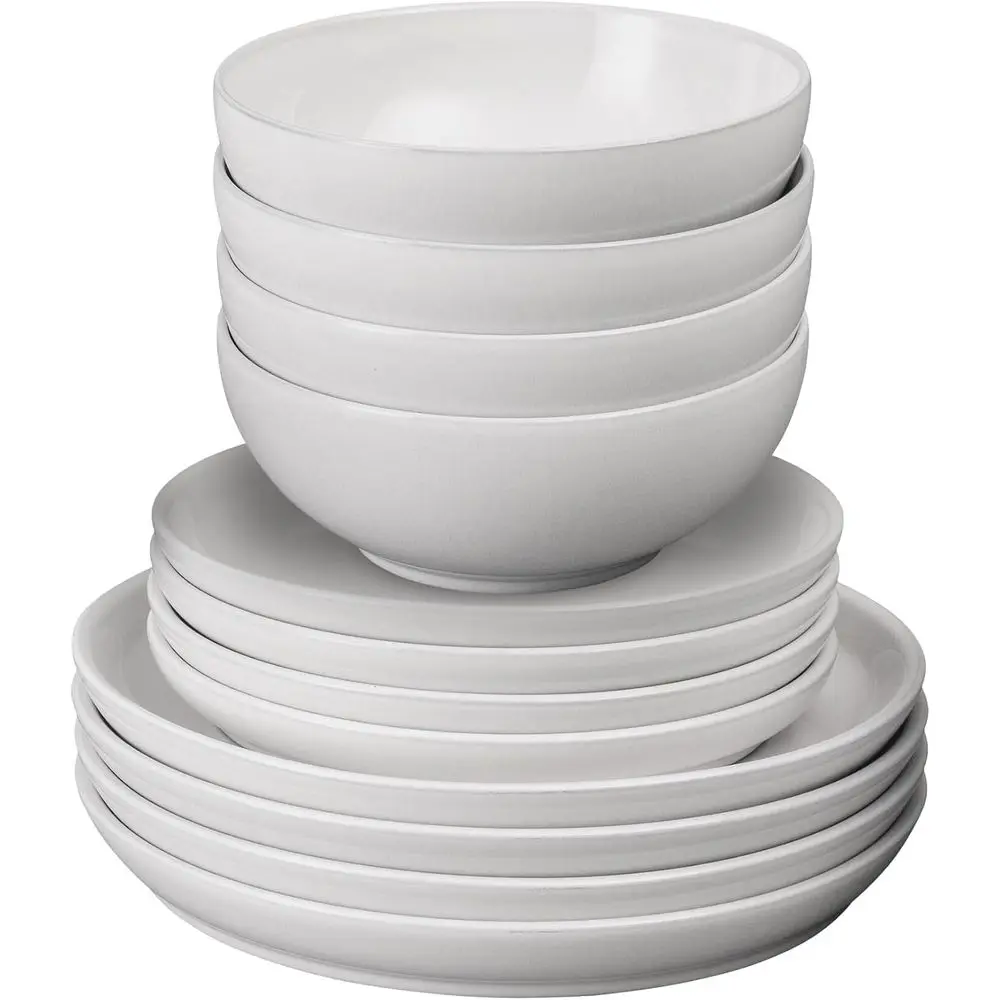 12-Piece White Dinnerware Set: 4 Dinner Plates, 4 Medium Plates, 4 Cereal Bowls - Dishwasher and Microwave Safe
12-Piece White Dinnerware Set: 4 Dinner Plates, 4 Medium Plates, 4 Cereal Bowls - Dishwasher and Microwave Safe