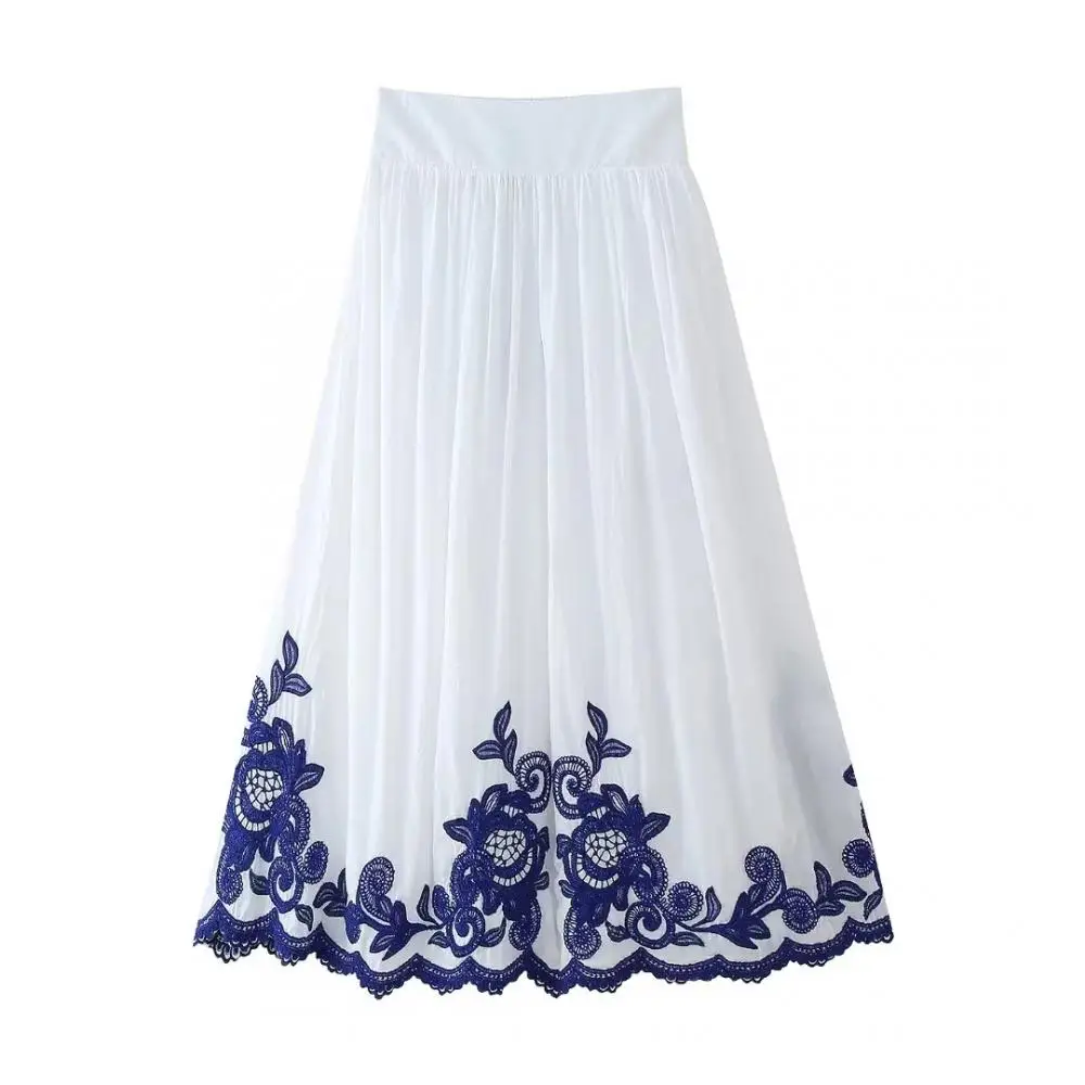 Women Floral Embroidery Ruffle Hem Skirt Summer Vintage A Line Pleated Midi Skirts Casual Floral Embroidered Beach Bodycon Skirt 
Women Floral Embroidery Ruffle Hem Skirt Summer Vintage A Line Pleated Midi Skirts Casual Floral Embroidered Beach Bodycon Skirt