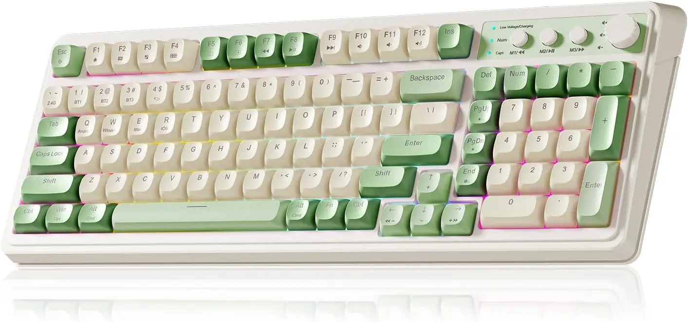 Tri-Mode Wireless Gaming Keyboard, 96% Layout with Number Pad, RGB Backlit & Media Knob, Programmable for PC Gamer - Green
Tri-Mode Wireless Gaming Keyboard, 96% Layout with Number Pad, RGB Backlit & Media Knob, Programmable for PC Gamer - Green