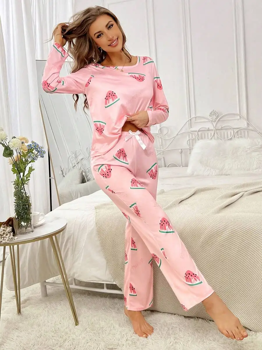 Watermelon Print Pajama Set For Women Long Sleeve Sleepwear
Watermelon Print Pajama Set For Women Long Sleeve Sleepwear
