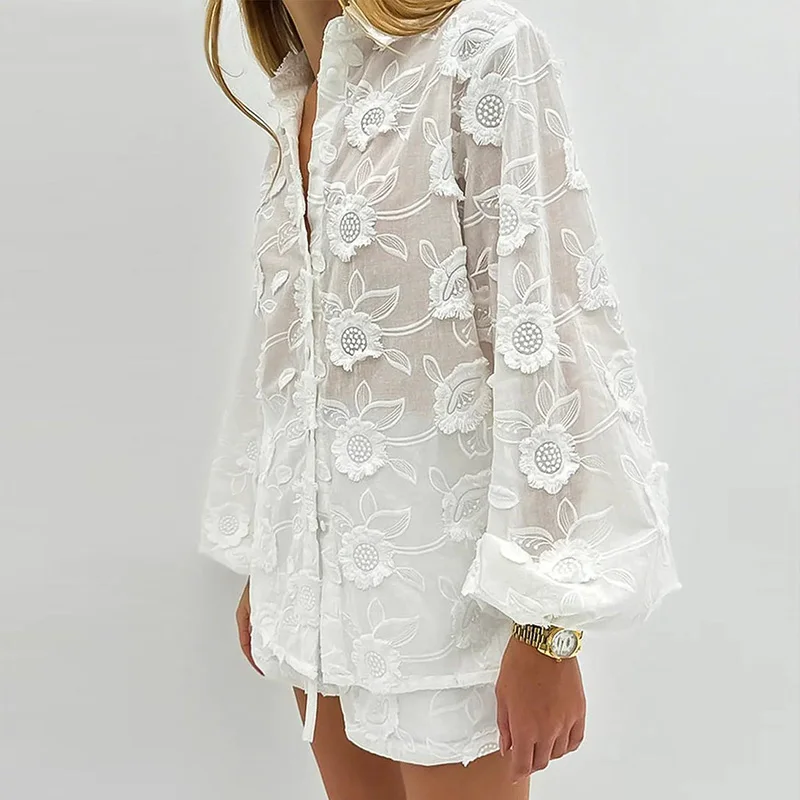 New Lace Embroidery Stereoscopic Floral Two Piece Fashion Solid Loose Commute Outfits Casual Lapel Long Sleeve Shirts&Shorts Set
New Lace Embroidery Stereoscopic Floral Two Piece Fashion Solid Loose Commute Outfits Casual Lapel Long Sleeve Shirts&Shorts Set