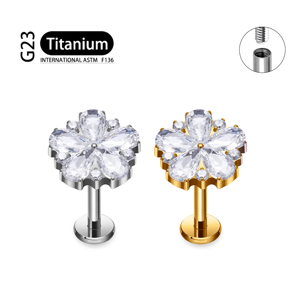 G23 ASTM F136 Titanium 16G Flower CZ Labret Labret Medusa Monroe Piercing Helix Cartilage Conch Tragus Lobe Stud Earring
G23 ASTM F136 Titanium 16G Flower CZ Labret Labret Medusa Monroe Piercing Helix Cartilage Conch Tragus Lobe Stud Earring