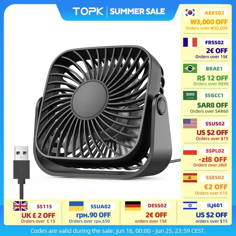 TOPK 4Inch USB Mini Portable Fan for Camping,3 Speeds Quiet Desk Table Personal Fan,360°Adjustment Standing Fans for Room Home
TOPK 4Inch USB Mini Portable Fan for Camping,3 Speeds Quiet Desk Table Personal Fan,360°Adjustment Standing Fans for Room Home