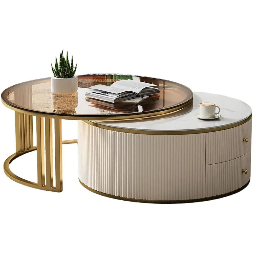Rotating Nesting Coffee Table, 28-32 with Heat-Resistant Sintered Stone and Tempered Glass Top, Gold for Modern Living Room (Glo
Rotating Nesting Coffee Table, 28-32 with Heat-Resistant Sintered Stone and Tempered Glass Top, Gold for Modern Living Room (Glo