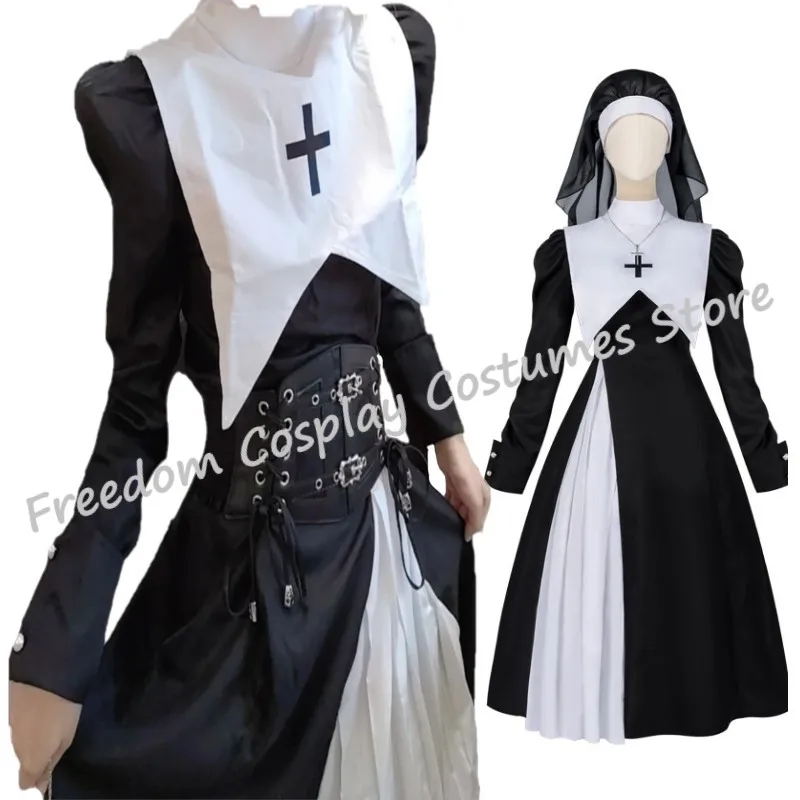 Nun Cosplay Costume Women Uniform Set-Party Halloween Outfit Adult sexy Nun Dress Black Apparel Masquerade Show Costumes cross
Nun Cosplay Costume Women Uniform Set-Party Halloween Outfit Adult sexy Nun Dress Black Apparel Masquerade Show Costumes cross