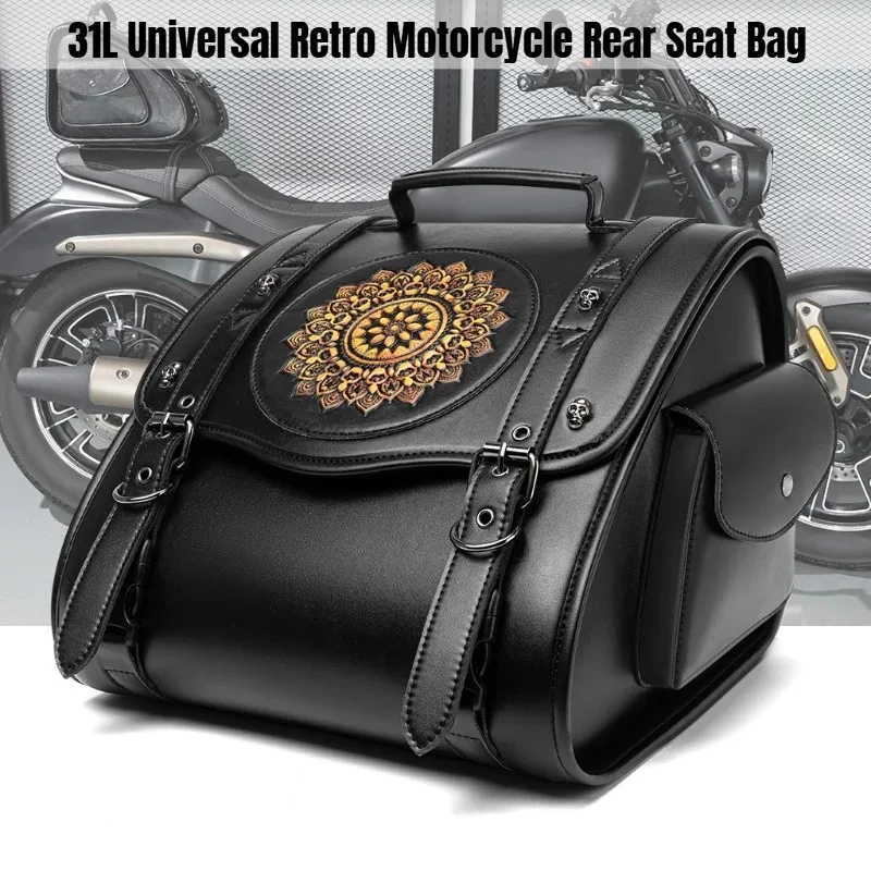 31L Universal Retro Motorcycle Rear Seat Bag, PU Leather Skull Monster Pattern, Waterproof Knight Tail Storage Bag
31L Universal Retro Motorcycle Rear Seat Bag, PU Leather Skull Monster Pattern, Waterproof Knight Tail Storage Bag