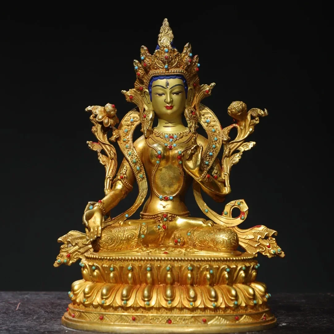 8"Tibetan Temple Collection Old Bronze Gilded Painted Face White Tara Sitting Buddha Lotus Terrace Worship Hall Town house
8"Tibetan Temple Collection Old Bronze Gilded Painted Face White Tara Sitting Buddha Lotus Terrace Worship Hall Town house