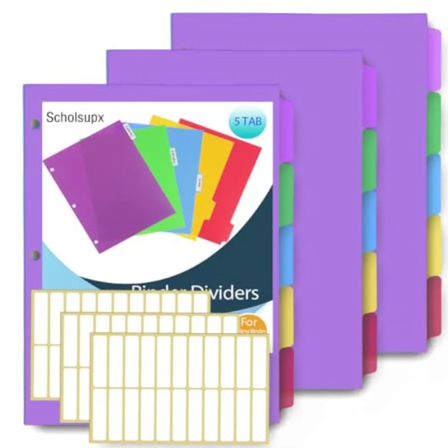 3 Set 5 Tab Binder Dividers, Plastic Binders Dividers with Tabs Colorful Big Tab Fit Standard 8.5 X 11 Sheets, Dividers for 3 R
3 Set 5 Tab Binder Dividers, Plastic Binders Dividers with Tabs Colorful Big Tab Fit Standard 8.5 X 11 Sheets, Dividers for 3 R