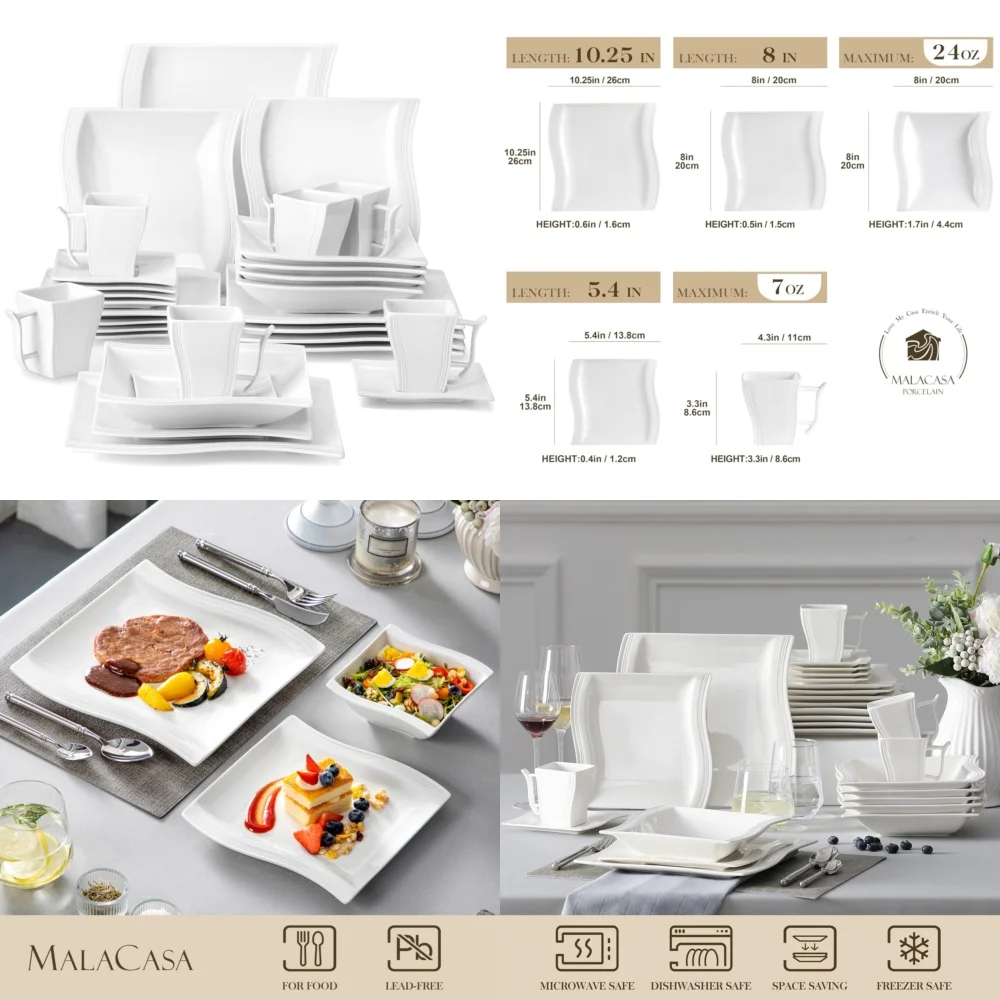 Набор керамической посуды, фарфоровый набор столовой посуды цвета слоновой кости, 30 предметов, набор из 4 предметов, идеально подходит для повседневной и официальной столовой, прочный чип
Набор керамической посуды, фарфоровый набор столовой посуды цвета слоновой кости, 30 предметов, набор из 4 предметов, идеально подходит для повседневной и официальной столовой, прочный чип