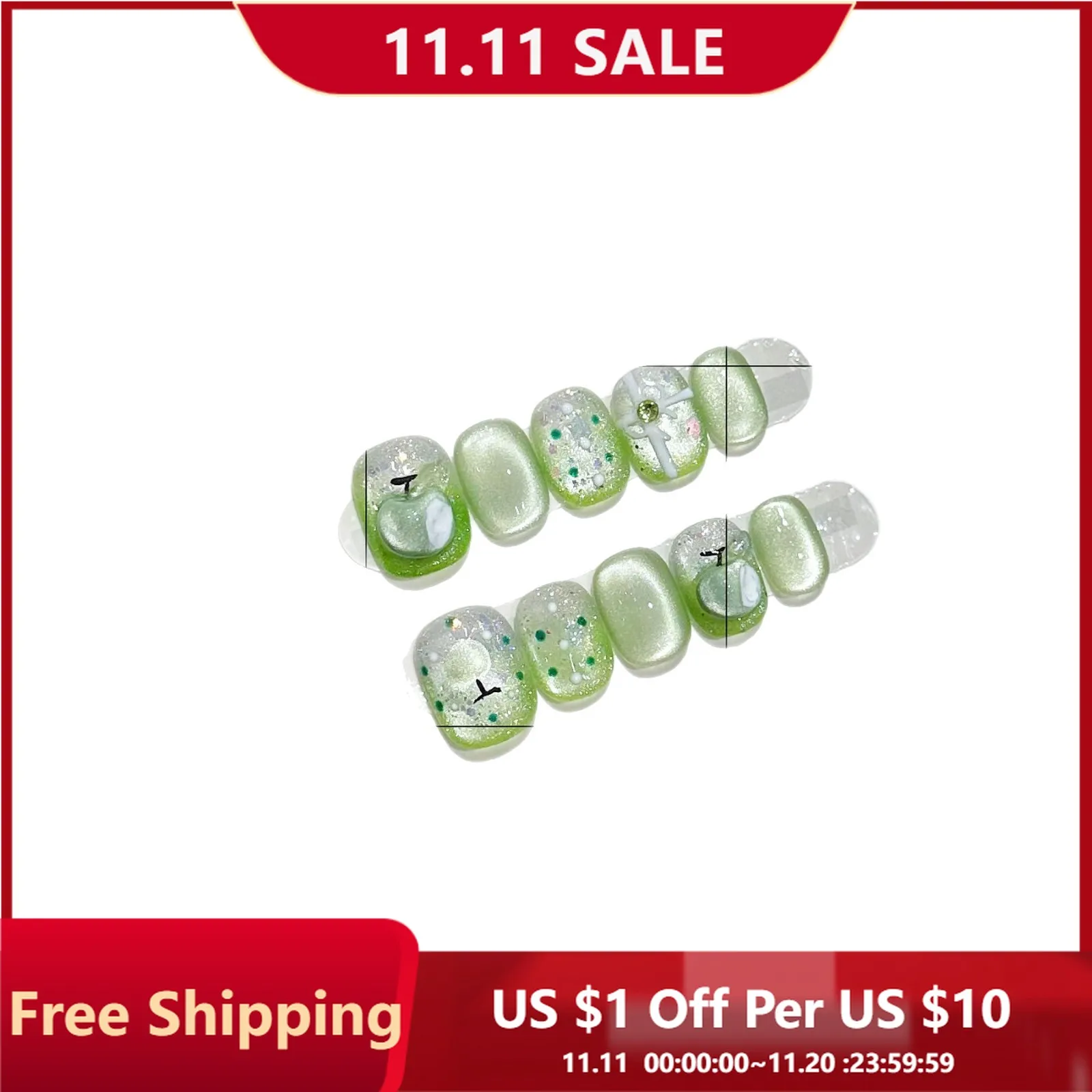 10pcs Summer Apple Press-On Nails- Green Glossy Oval Short False Nails with 3D Fruit Designs Fake Nails for Wedding Party Wear
10pcs Summer Apple Press-On Nails- Green Glossy Oval Short False Nails with 3D Fruit Designs Fake Nails for Wedding Party Wear