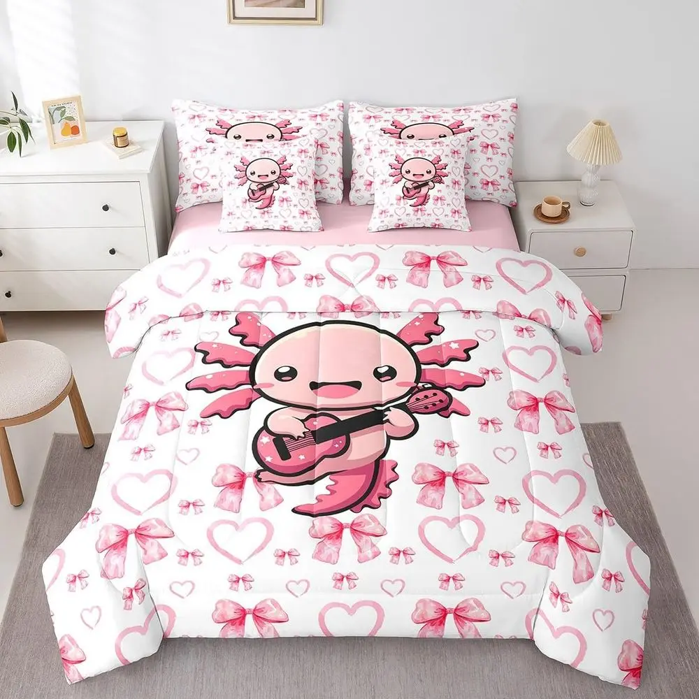 Axolotl Themed 7-Piece King Comforter Set for Kids and Girls, Pink Room Decor, Kawaii Bow Design
Axolotl Themed 7-Piece King Comforter Set for Kids and Girls, Pink Room Decor, Kawaii Bow Design
