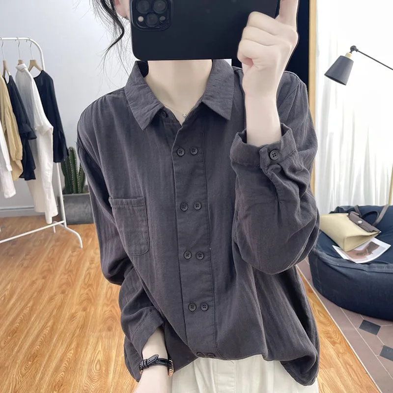 Women's Double-Breasted Shirt, Loose-Fit Long Sleeve Button-Down Blouse, Casual Breathable Office Top with Chest Pocket
Women's Double-Breasted Shirt, Loose-Fit Long Sleeve Button-Down Blouse, Casual Breathable Office Top with Chest Pocket