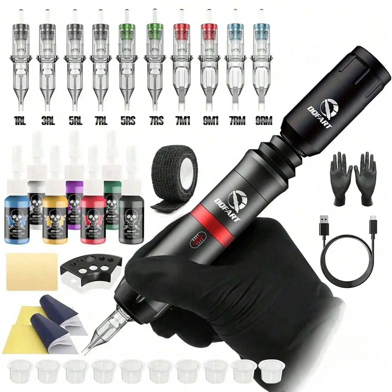 Беспроводная тату-машинка DQFART, комплект подходит для начинающих, ветеранов, картридж с иглой для татуировки, чернила для татуировки, профессиональные
Беспроводная тату-машинка DQFART, комплект подходит для начинающих, ветеранов, картридж с иглой для татуировки, чернила для татуировки, профессиональные