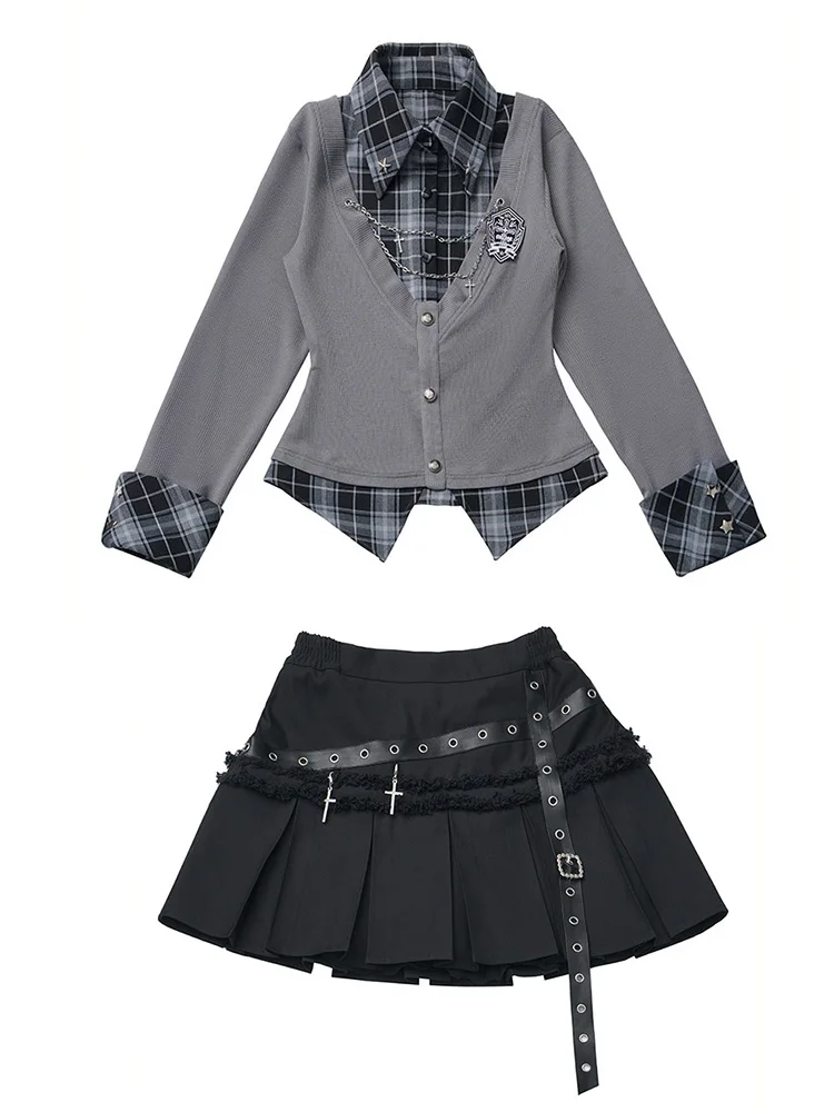 Женский клетчатый вязаный комплект в клетку для колледжа и юбки, осень 2024, новый плиссированный костюм Dr с высокой талией, комплект из двух предметов
Женский клетчатый вязаный комплект в клетку для колледжа и юбки, осень 2024, новый плиссированный костюм Dr с высокой талией, комплект из двух предметов