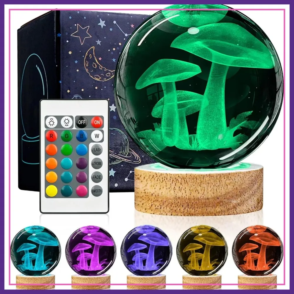 3D Mushroom Crystal Ball Night Light with Remote, 16 Color LED Wooden Base, Cute Table Lamp for Room Decor, Gift for Women Teen
3D Mushroom Crystal Ball Night Light with Remote, 16 Color LED Wooden Base, Cute Table Lamp for Room Decor, Gift for Women Teen