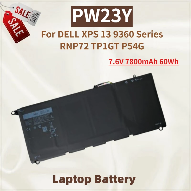 High Quality Laptop Battery PW23Y 7.6V 7800mAh 60Wh For DELL XPS 13 9360 Series TP1GT P54G RNP72 Brand New Replacement Battery
High Quality Laptop Battery PW23Y 7.6V 7800mAh 60Wh For DELL XPS 13 9360 Series TP1GT P54G RNP72 Brand New Replacement Battery