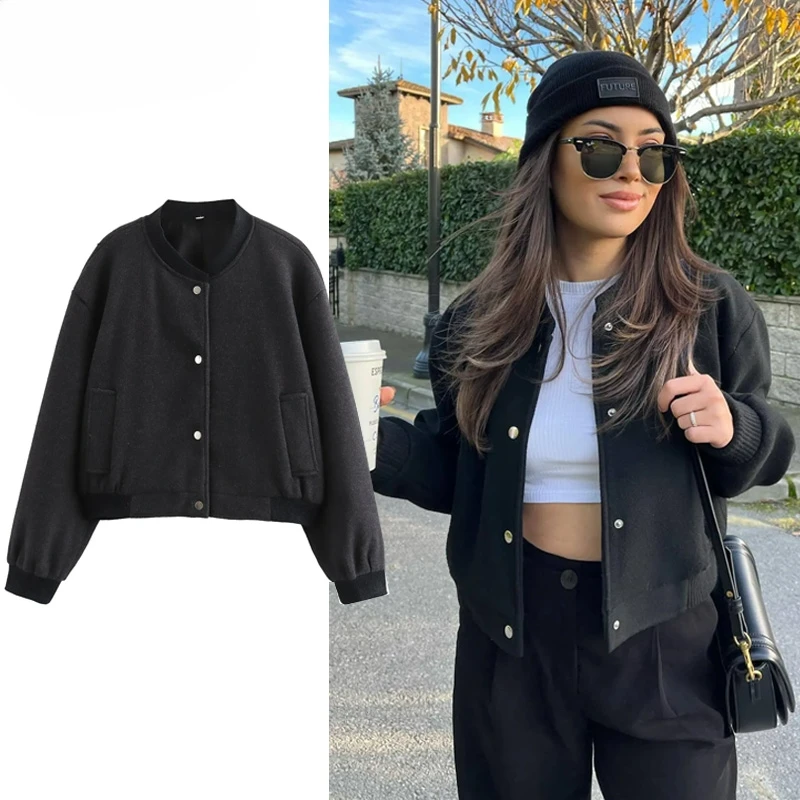 AzaleeKa Women's Jackets Outerwears Black Bomber Jacket Women Cropped Faux Wool Coats For Woman Autumn Long Sleeve Winter Coat
AzaleeKa Women's Jackets Outerwears Black Bomber Jacket Women Cropped Faux Wool Coats For Woman Autumn Long Sleeve Winter Coat