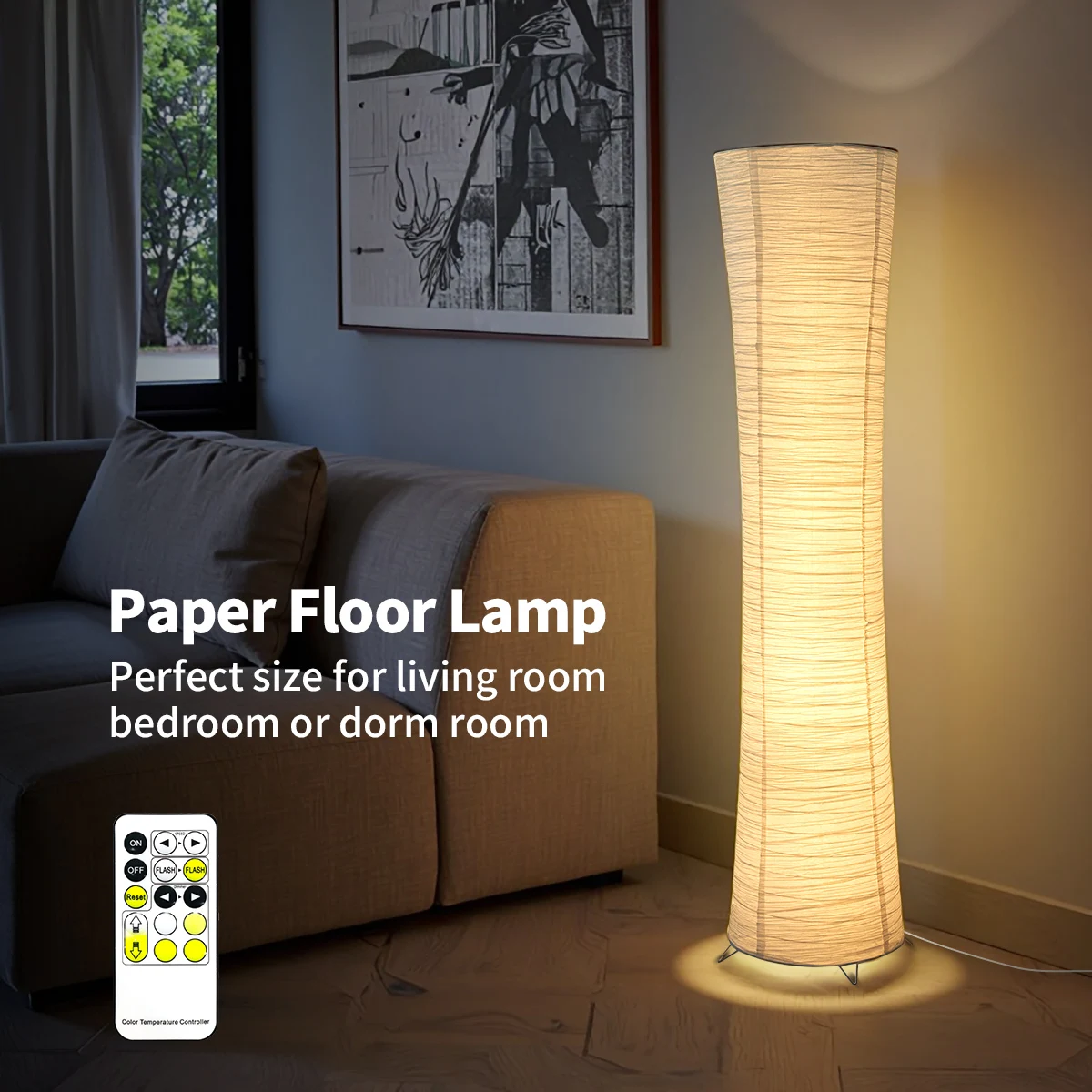 Paper floor lamp, paper and chrome-plated standing lamp, LED light strip, living room and bedroom decoration, festival lantern,
Paper floor lamp, paper and chrome-plated standing lamp, LED light strip, living room and bedroom decoration, festival lantern,