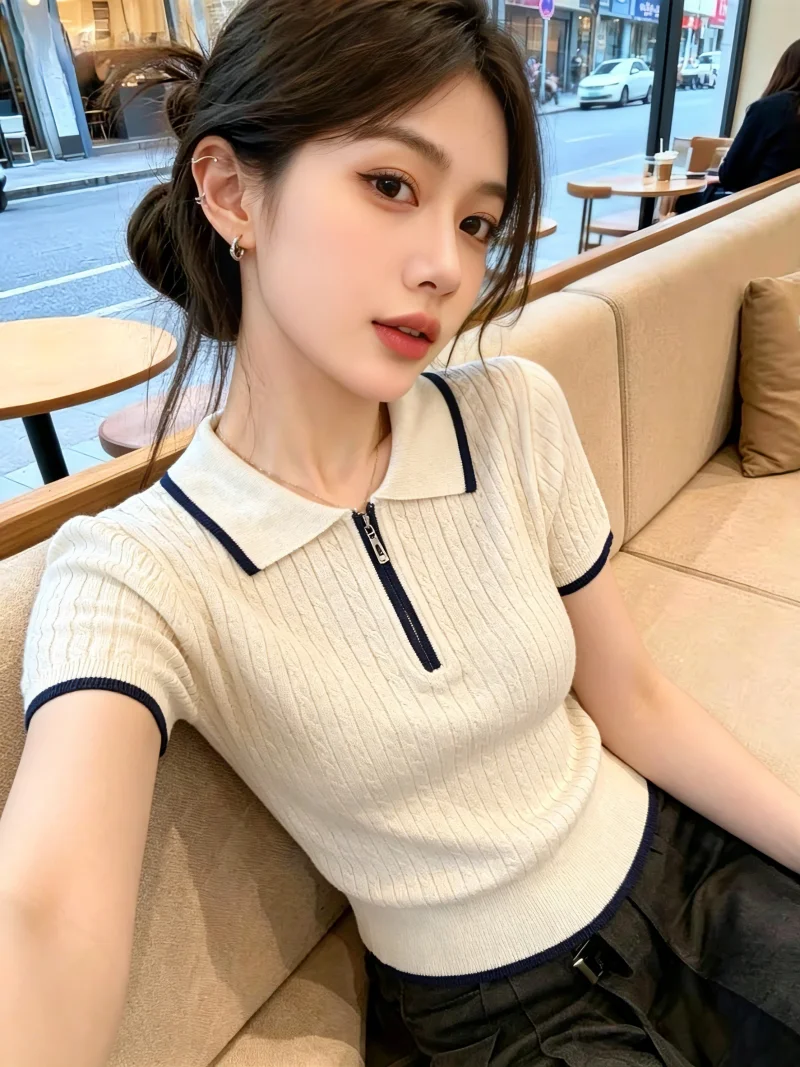 Korean Style Half Zip Knitwear Women's Fashionable Neck Top Summer Age Reduction Self-Keeping Model Straight Tube Type
Korean Style Half Zip Knitwear Women's Fashionable Neck Top Summer Age Reduction Self-Keeping Model Straight Tube Type